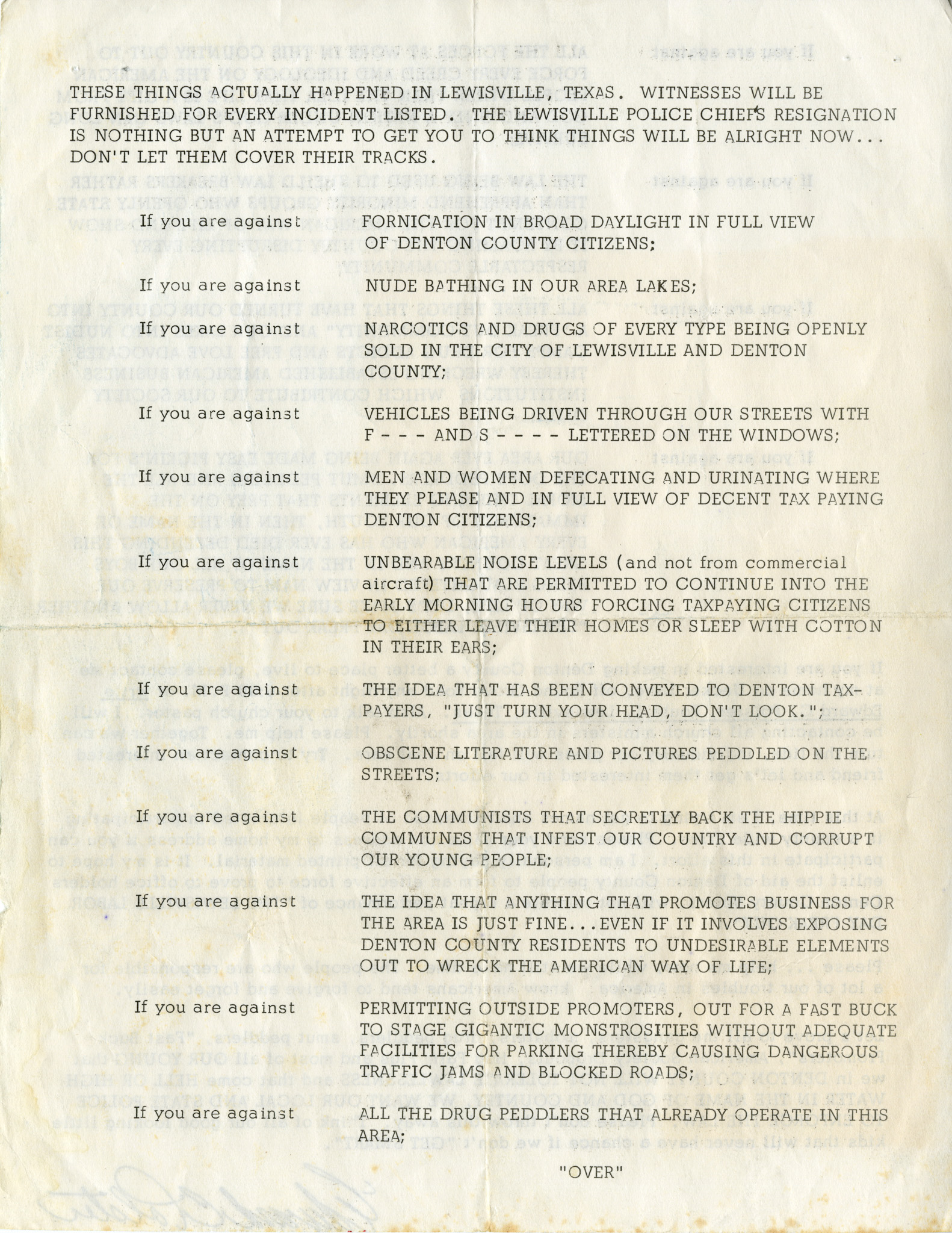 1969 Flier – Local Opposition to Pop Festival (front)