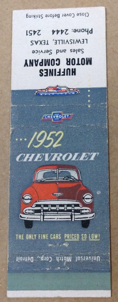 1952 matchbook cover - Huffines Motor Company