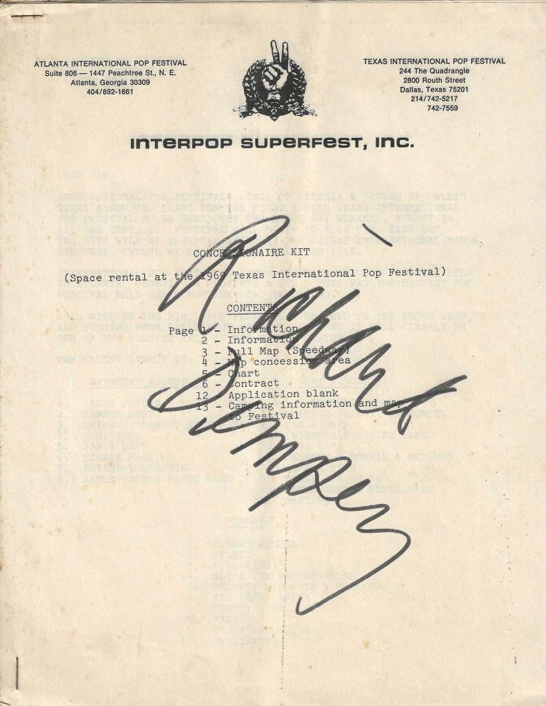 1969 Document - Pop Festival Vendor Agreement