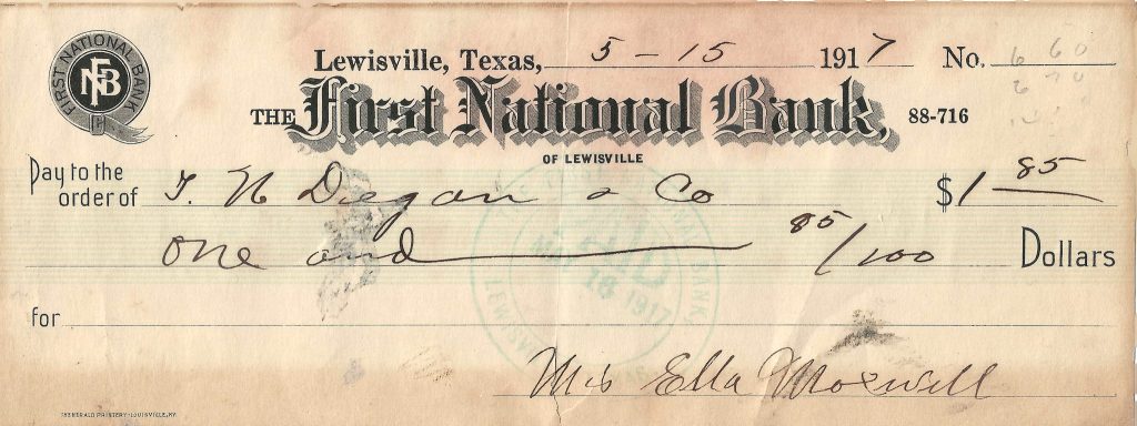 1917 Check - First National Bank