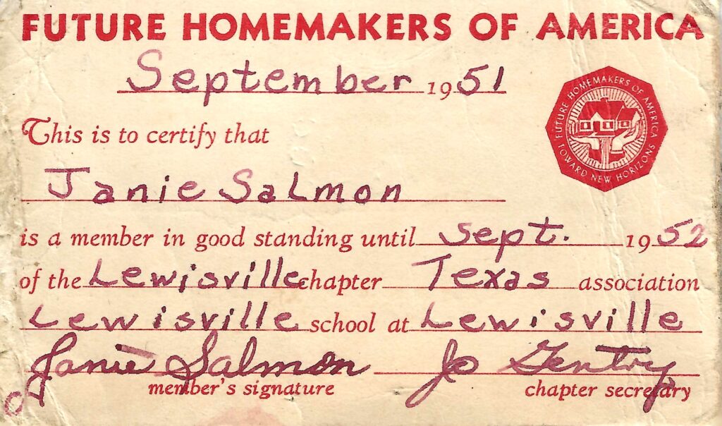 1951 Card - FHA Membership Jane Salmon