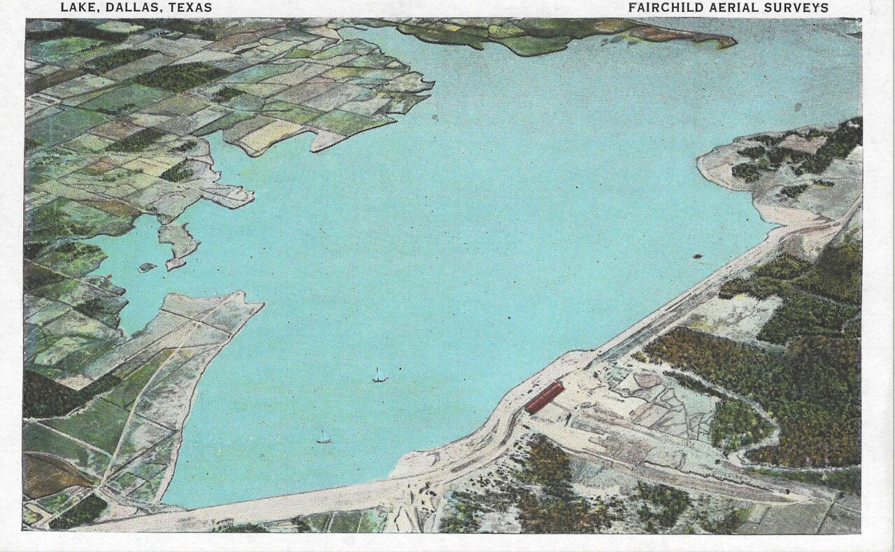 1930s Postcard - Lake Dallas aerial (front)